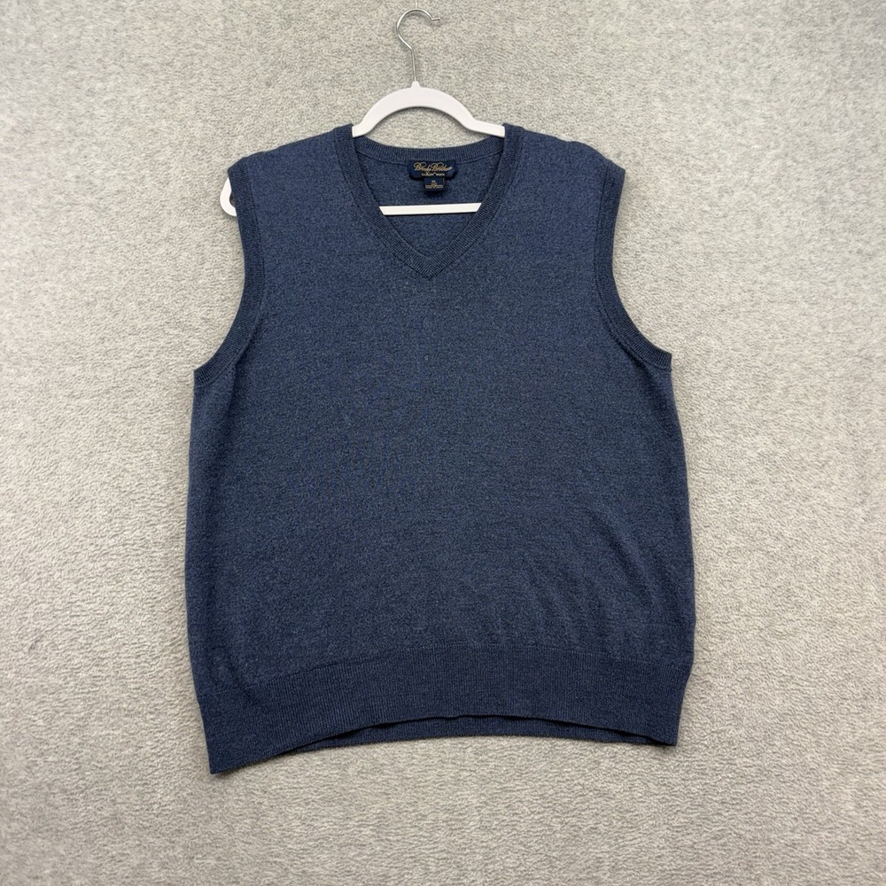 Men's Brooks Brother XL 100% Saxxon Wool‎ V Neck Sweater Vest Blue Preppy